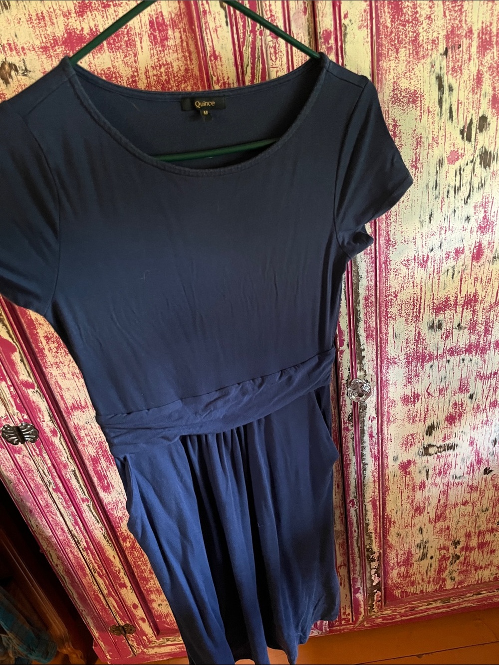 Quince Jersey ruched dress, navy